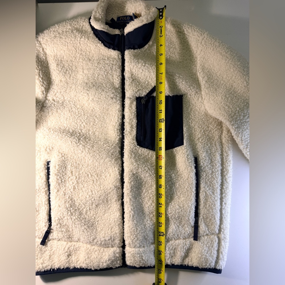 Ralph Lauren Men's Cream and Navy Pile Fleece Hybrid Jacket - Picture 11 of 13